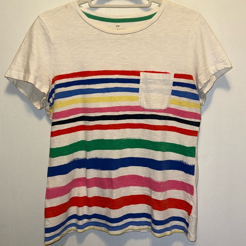Talbots Striped Short Sleeve Rainbow Stripe Colorful Summer Tee Size MP EUC